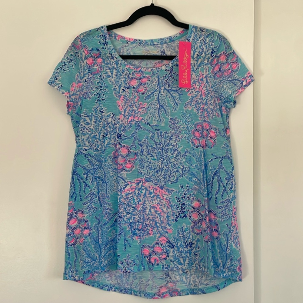 Lilly Pulitzer Etta Scoop neck top blue Ibiza now you sea me